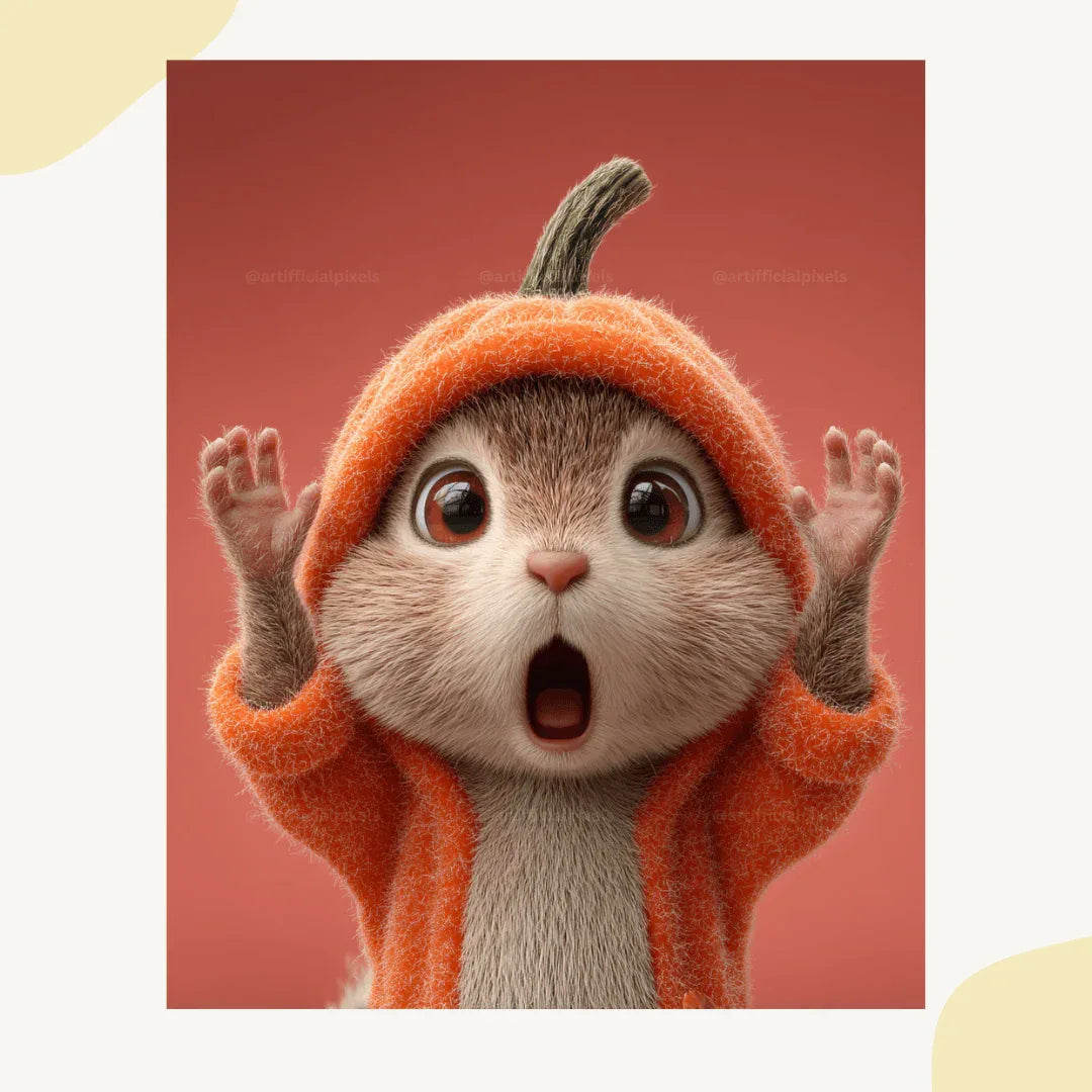 Editable Midjourney Prompt for Cute Pixar-Style Animals in Pumpkin Costumes - CITTRA Collective