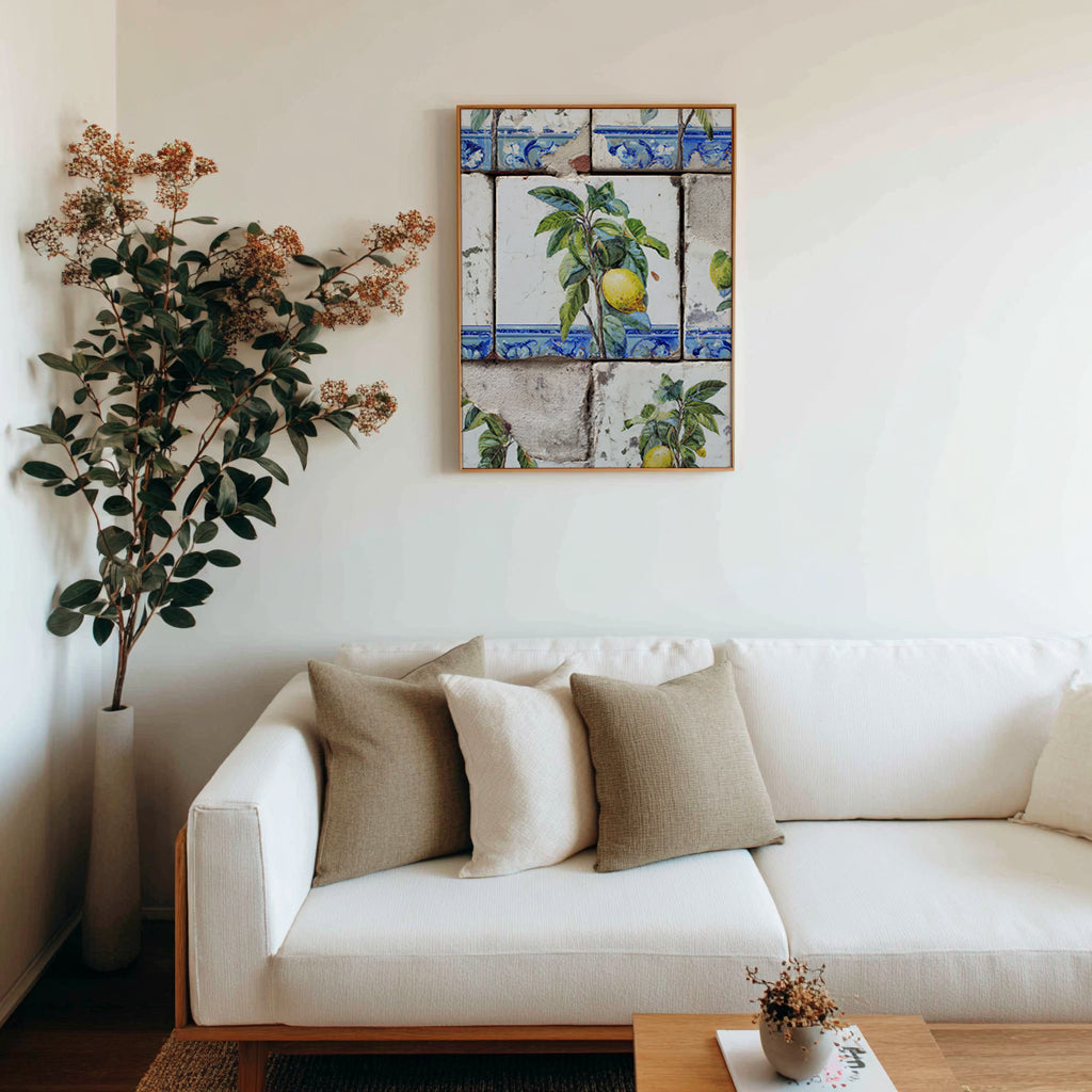 Wooden Framed Realistic Portuguese Lemon Azulejo Print - CITTRA Collective