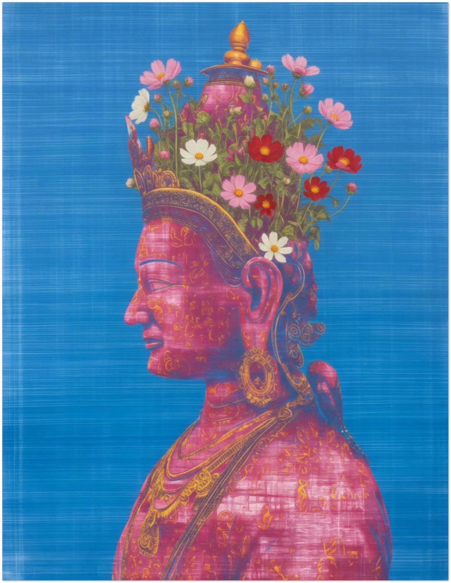Unframed 11×14 inch Pink Tara spiritual art print shown on a white background, clearly presenting the Buddhist deity portrait, floral detailing, sacred iconography and full artwork cropping at this size.