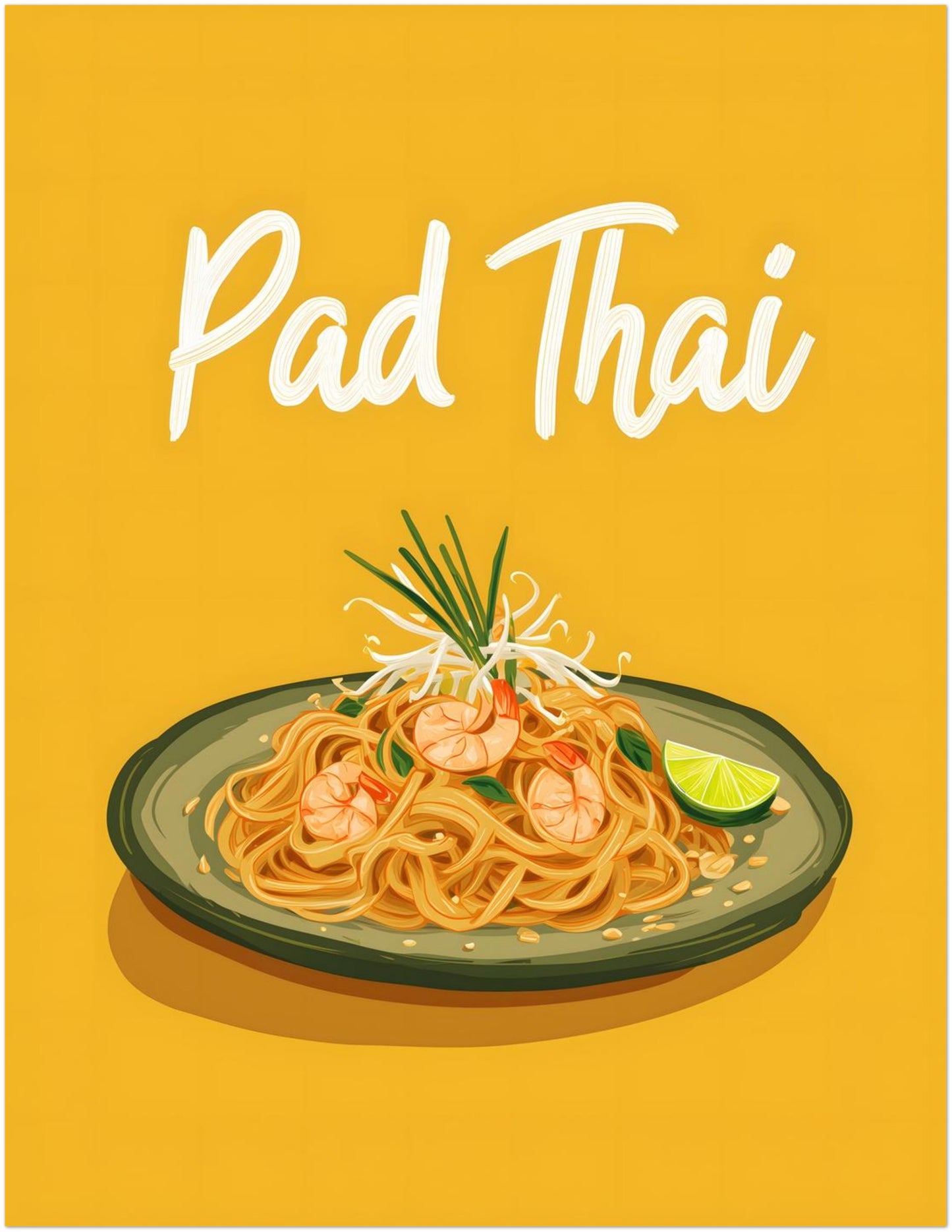 11x14 inch unframed Pad Thai illustrated poster on a white background inspired by Thai street food