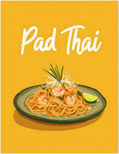11x14 inch unframed Pad Thai illustrated poster on a white background inspired by Thai street food