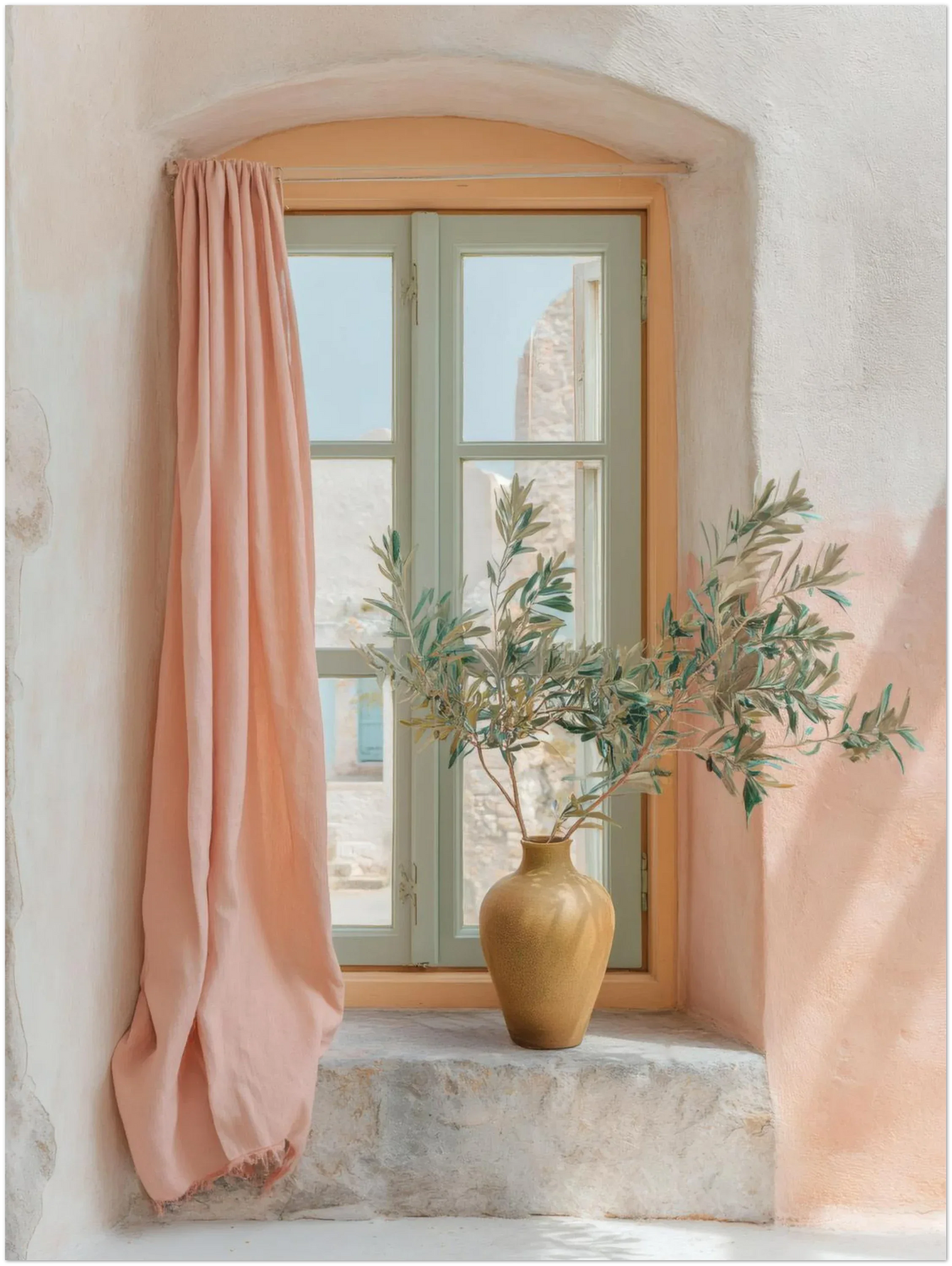 12×16 inch pastel wall art print displayed on a clean backdrop, showing a slightly taller crop with more window light and curtain detail, giving a clear understanding of how the artwork fits this ratio.