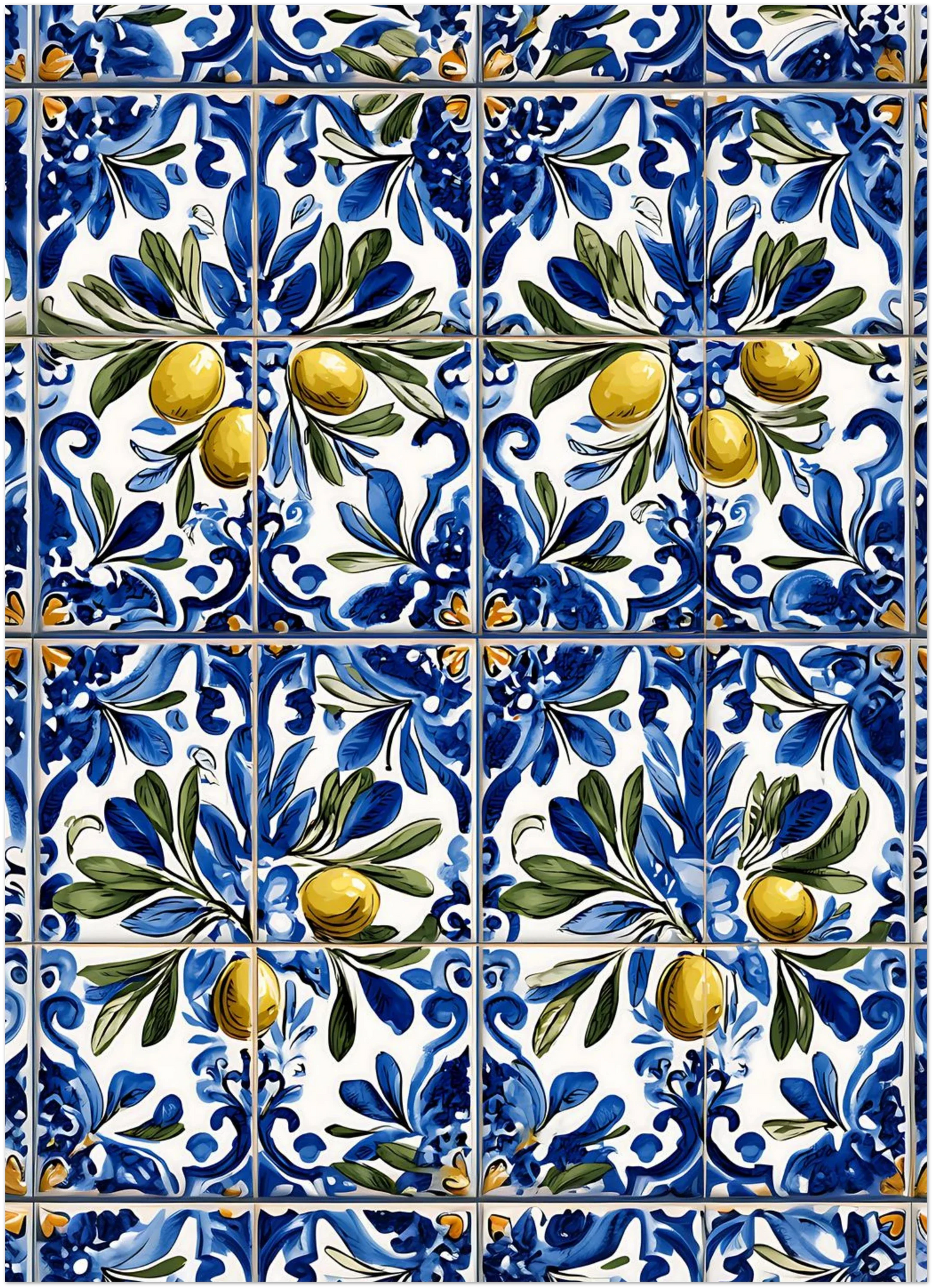 Portuguese Azulejo Olive Branch Poster - CITTRA Collective