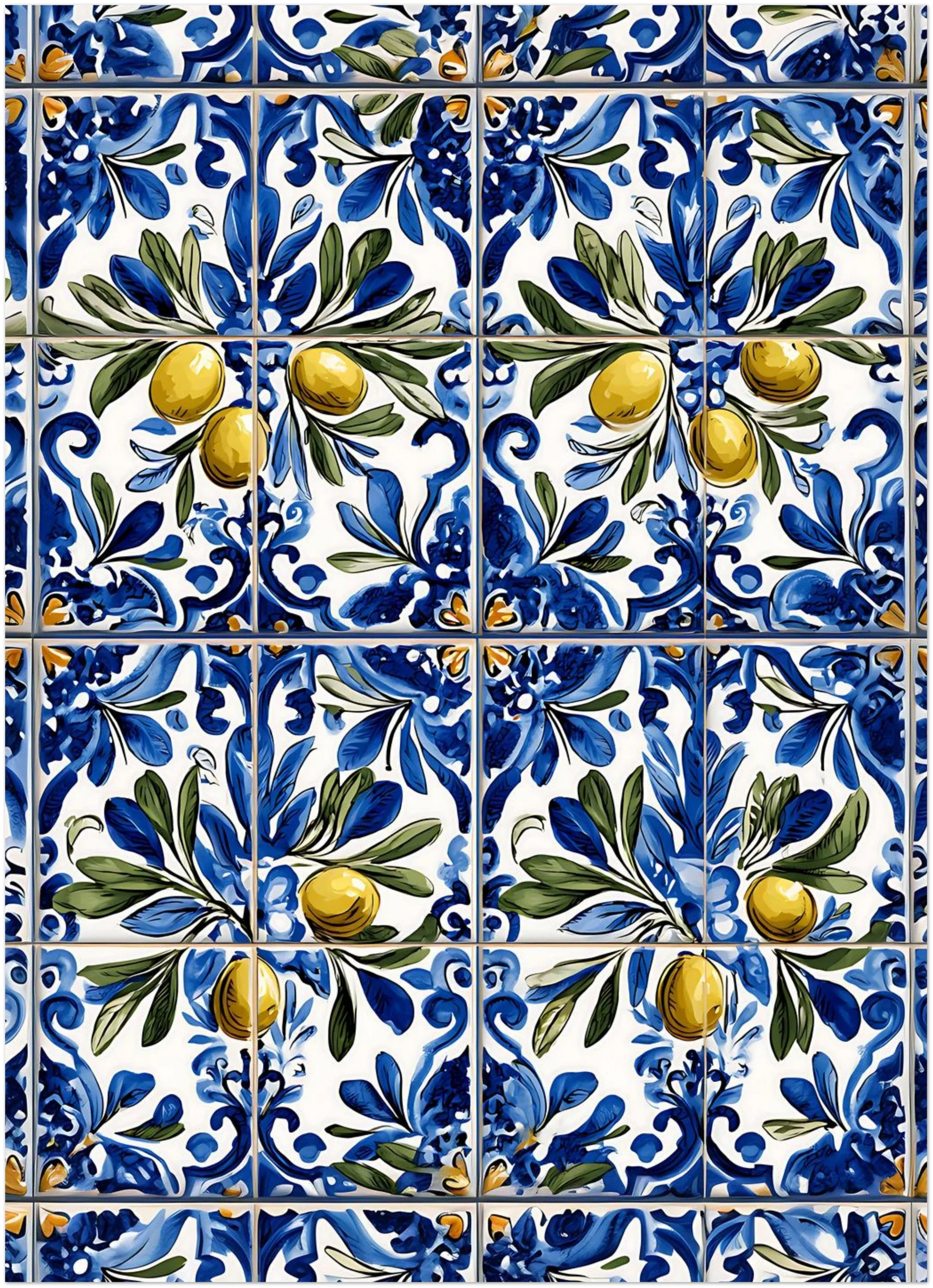 Portuguese Azulejo Olive Branch Poster - CITTRA Collective