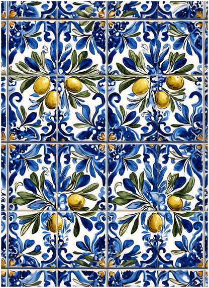 Portuguese Azulejo Olive Branch Poster - CITTRA Collective