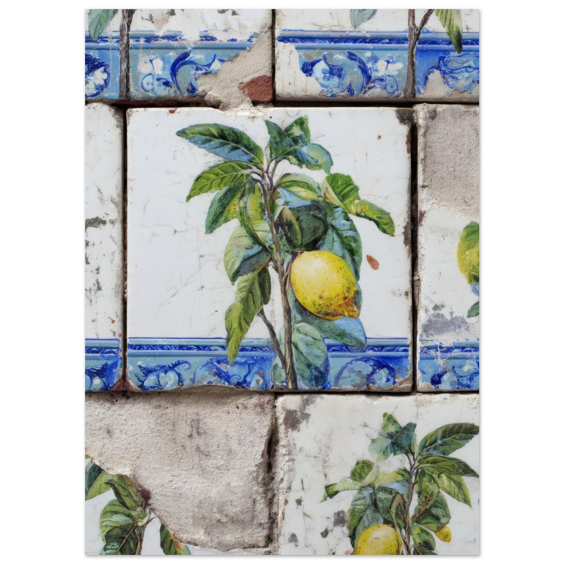 Wooden Framed Realistic Portuguese Lemon Azulejo Print - CITTRA Collective 