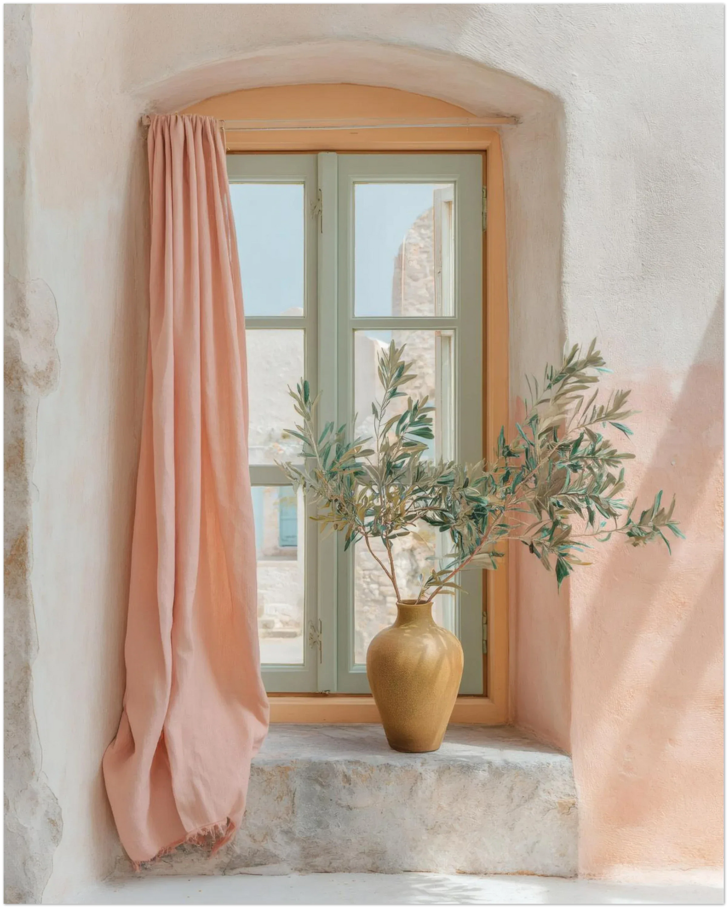 16×20 inch pastel window-scene print presented on a plain background, highlighting the expanded vertical composition and soft colour gradients to show how the artwork appears at larger display sizes.