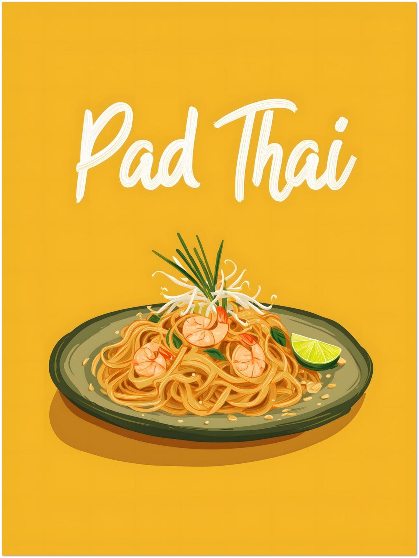 18x24 inch unframed Pad Thai poster print on a white background with vibrant Thai street food art