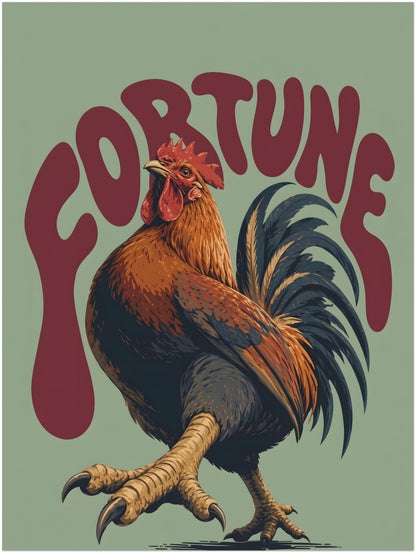 Green and Red Fortune Rooster Print