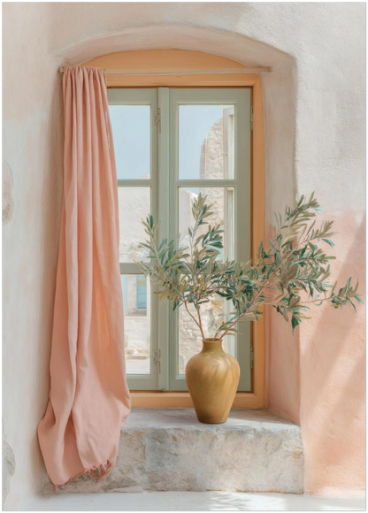 20×28 inch version of the pastel window-view artwork displayed on a neutral background, offering an accurate view of the extended vertical crop and soft light details at this print size.