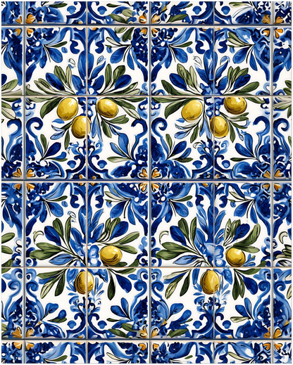 Portuguese Azulejo Olive Branch Poster - CITTRA Collective