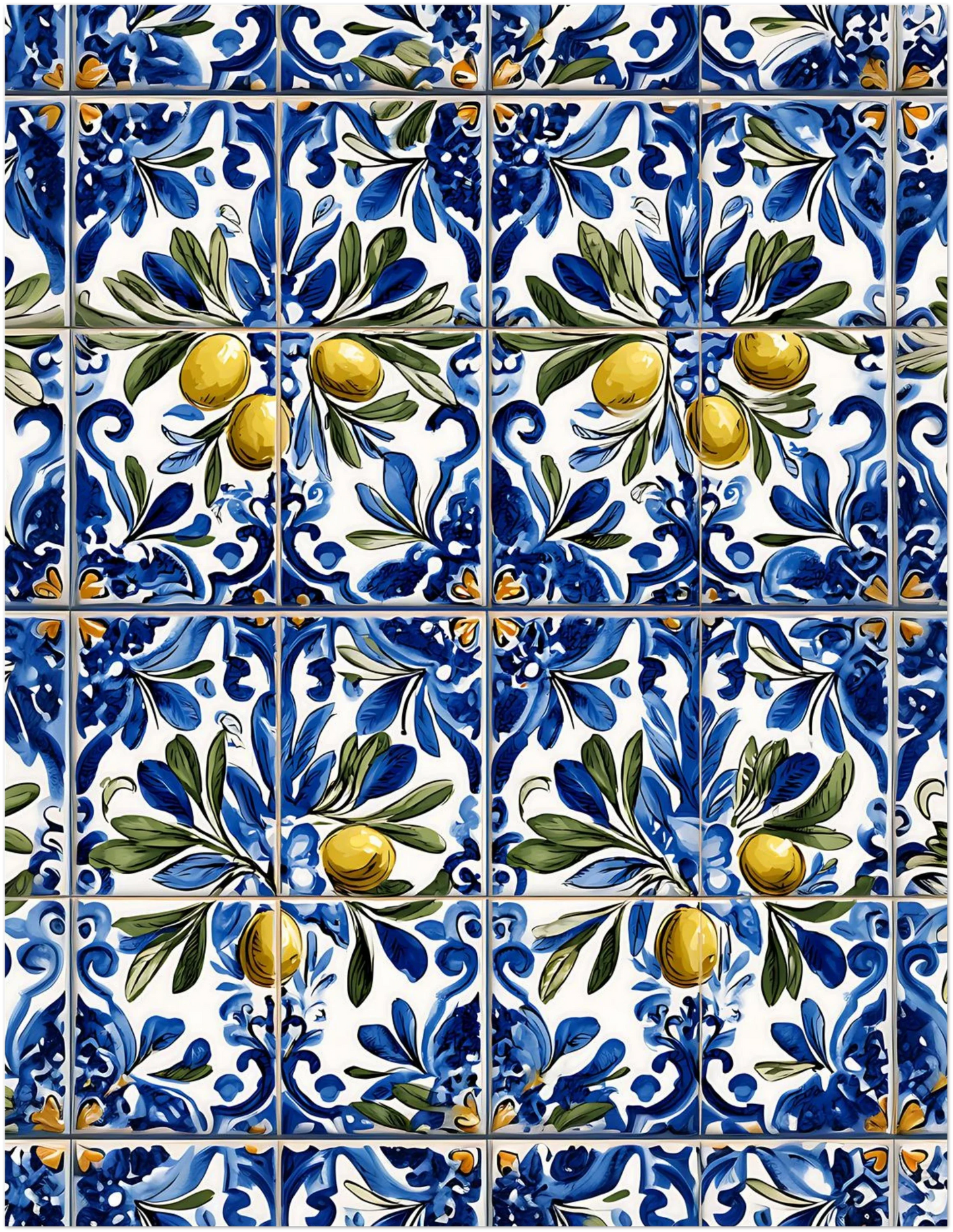 Portuguese Azulejo Olive Branch Poster - CITTRA Collective