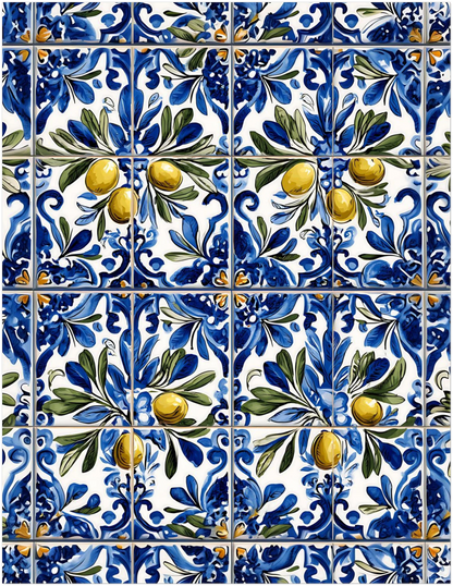 Portuguese Azulejo Olive Branch Poster - CITTRA Collective