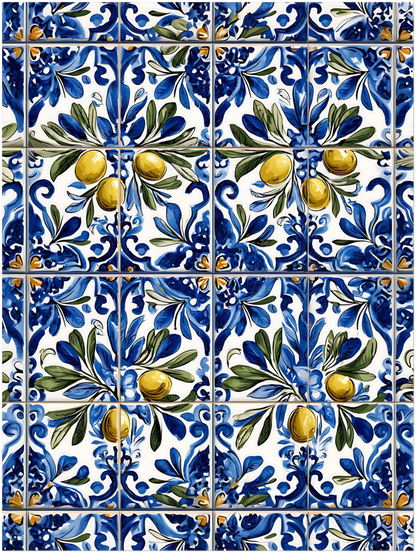 Portuguese Azulejo Olive Branch Poster - CITTRA Collective