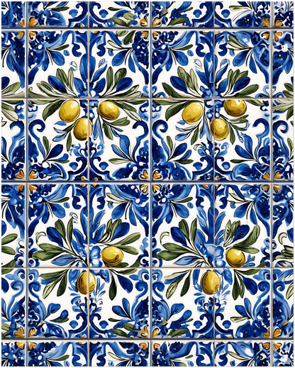 Portuguese Azulejo Olive Branch Poster - CITTRA Collective