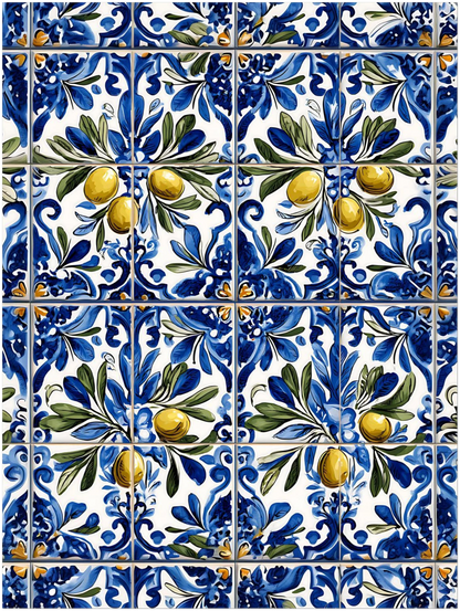 Portuguese Azulejo Olive Branch Poster - CITTRA Collective