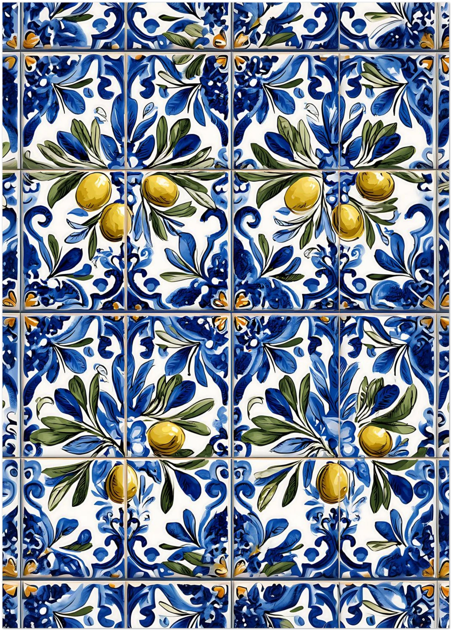 Portuguese Azulejo Olive Branch Poster - CITTRA Collective