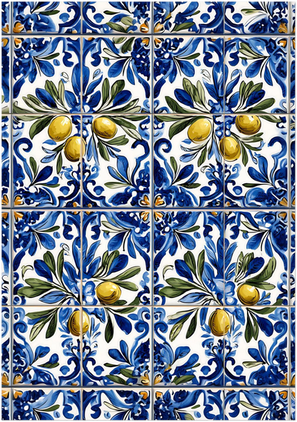 Portuguese Azulejo Olive Branch Poster - CITTRA Collective