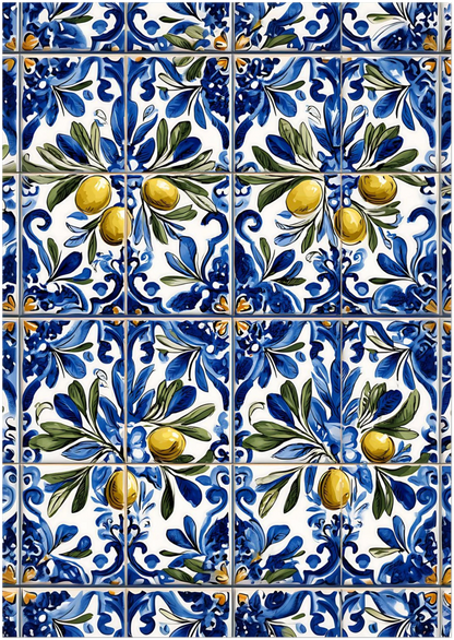 Portuguese Azulejo Olive Branch Poster - CITTRA Collective
