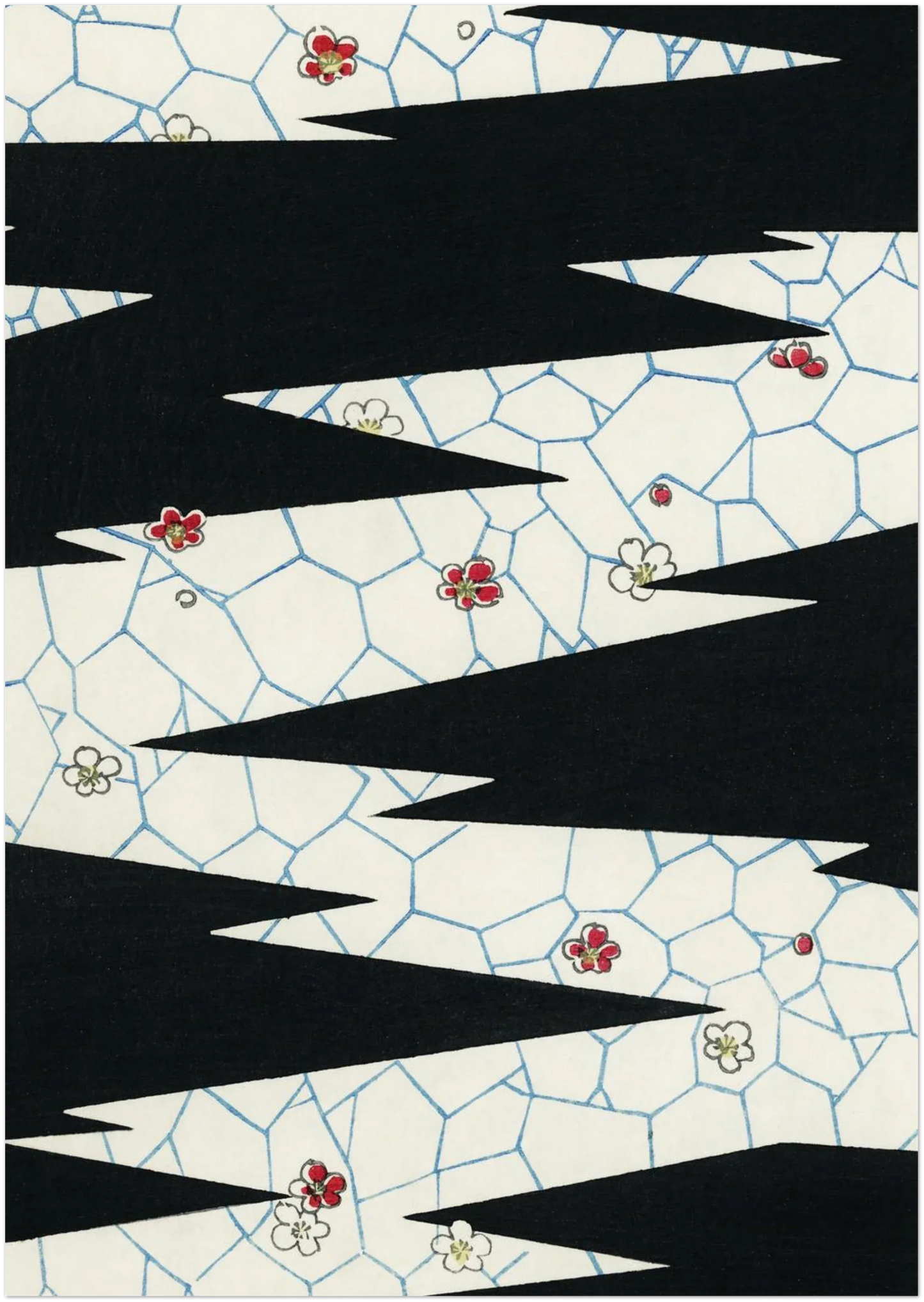 A0 size wall art print of abstract zigzag composition in black and cream tones. Displayed on a simple background, highlighting bold shapes and full artwork scale for statement interiors.