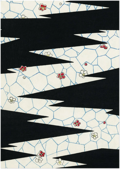 A0 size wall art print of abstract zigzag composition in black and cream tones. Displayed on a simple background, highlighting bold shapes and full artwork scale for statement interiors.