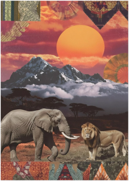 Kenyan Cultural Collage Art Print Inspired by African Landscapes and Wildlife - CITTRA Collective
