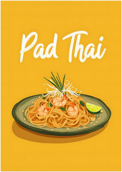 A0 unframed Pad Thai illustrated art print on a white background with bold Thai food design