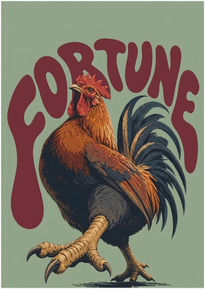 Green and Red Fortune Rooster Print