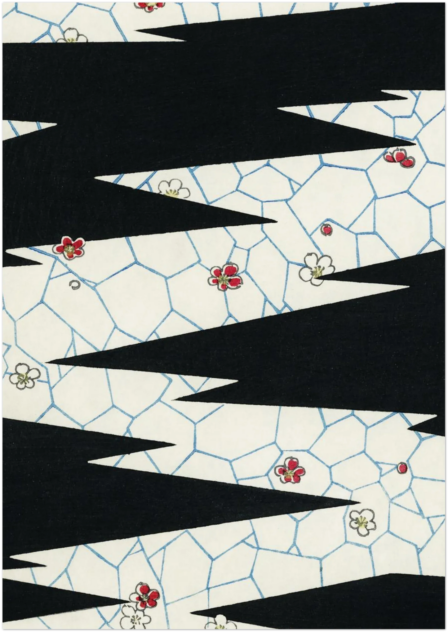 A1 abstract poster print featuring striking black zigzag shapes across a cream grid background. Displayed against a plain backdrop showing crop and proportion for large format wall art.