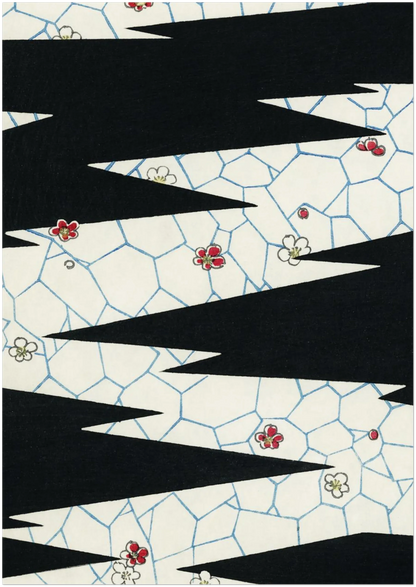 A1 abstract poster print featuring striking black zigzag shapes across a cream grid background. Displayed against a plain backdrop showing crop and proportion for large format wall art.