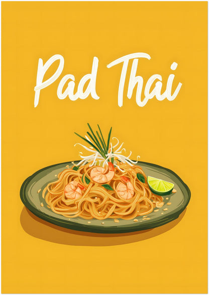A1 unframed Pad Thai wall art print on a white background inspired by Thai street food culture