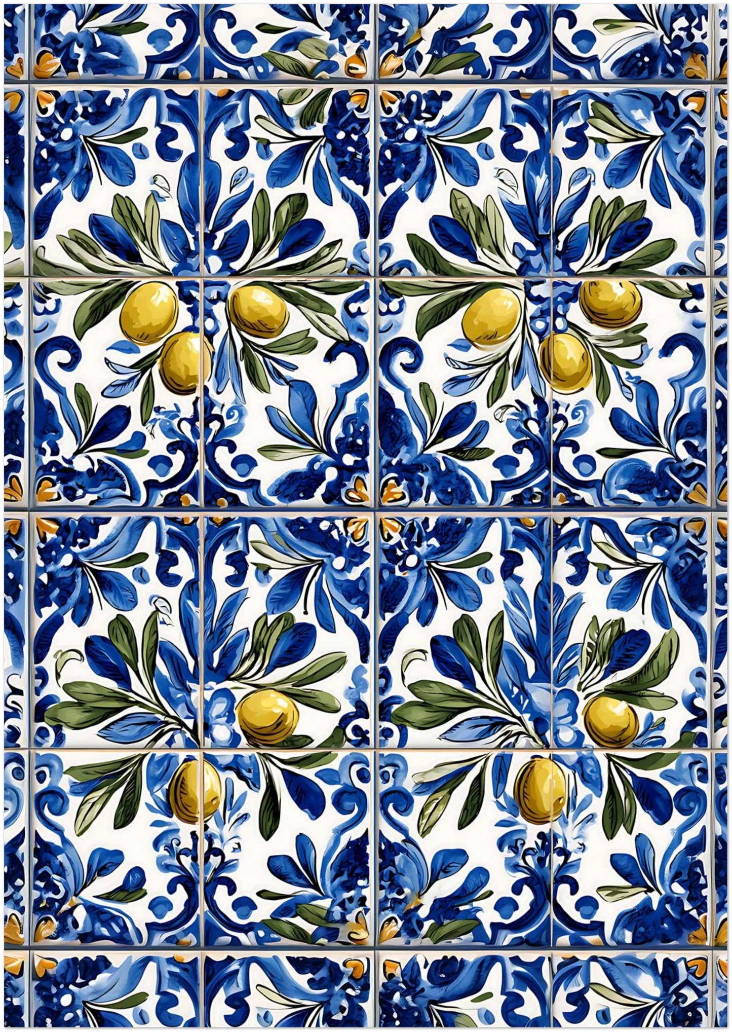 Portuguese Azulejo Olive Branch Poster - CITTRA Collective