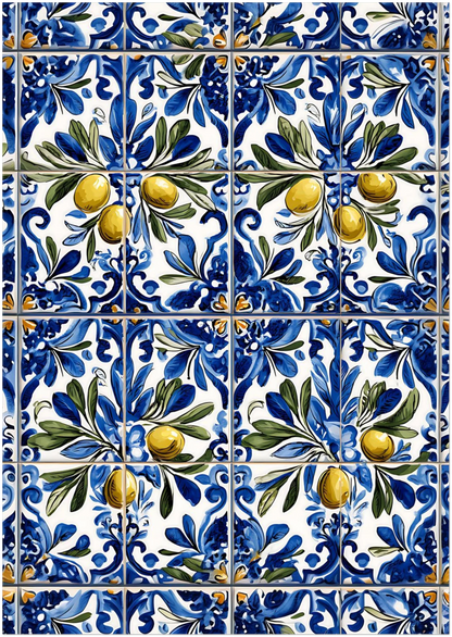 Portuguese Azulejo Olive Branch Poster - CITTRA Collective
