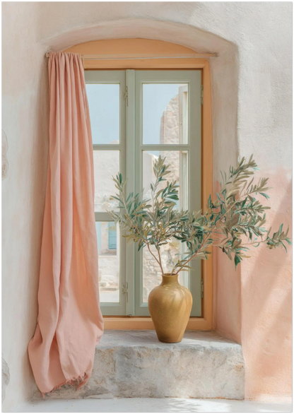 A3 version of the pastel window-view artwork placed on a plain background, showing wider visible curtain area and enhanced vertical composition to help customers assess print scale accurately.