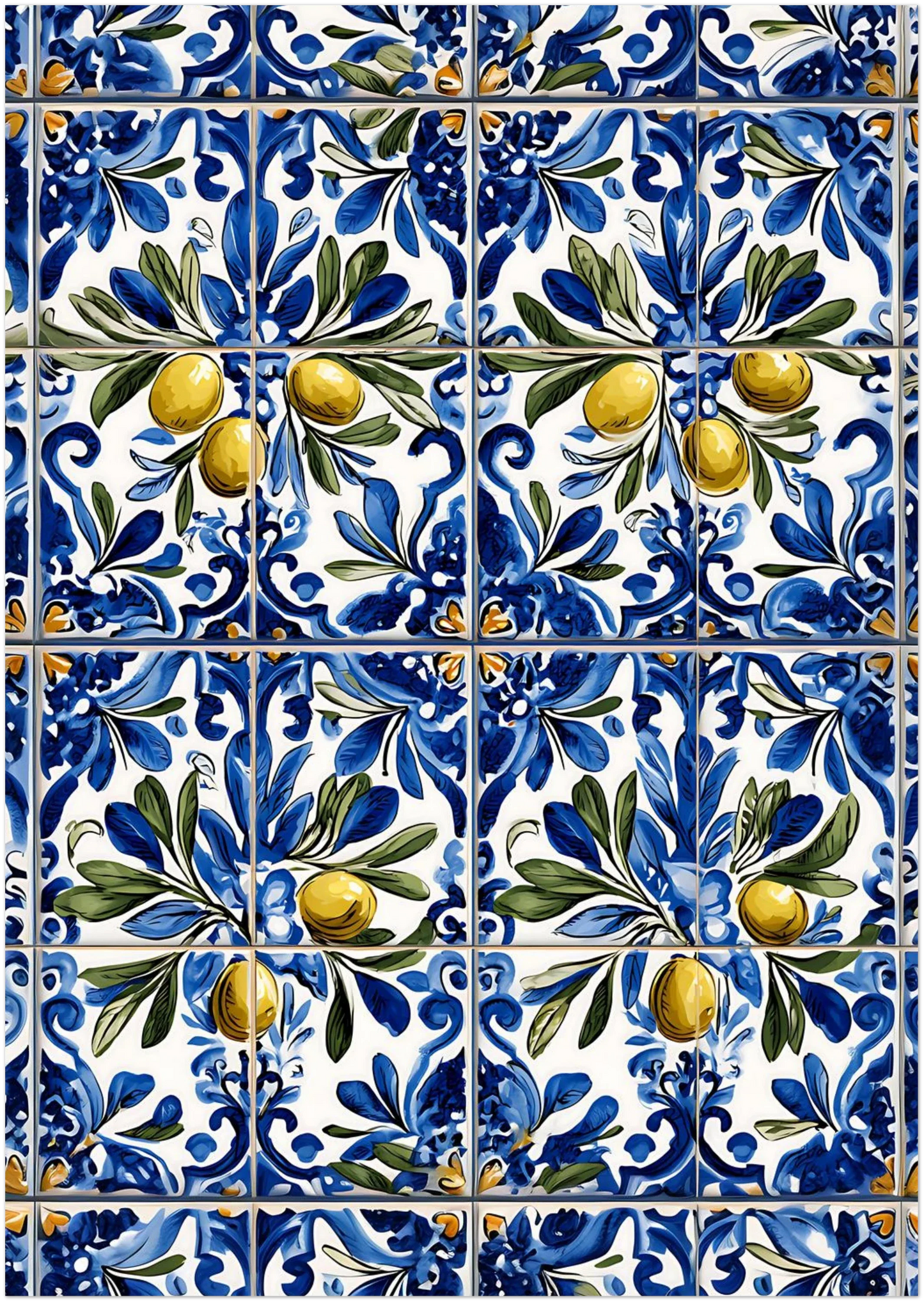Portuguese Azulejo Olive Branch Poster - CITTRA Collective