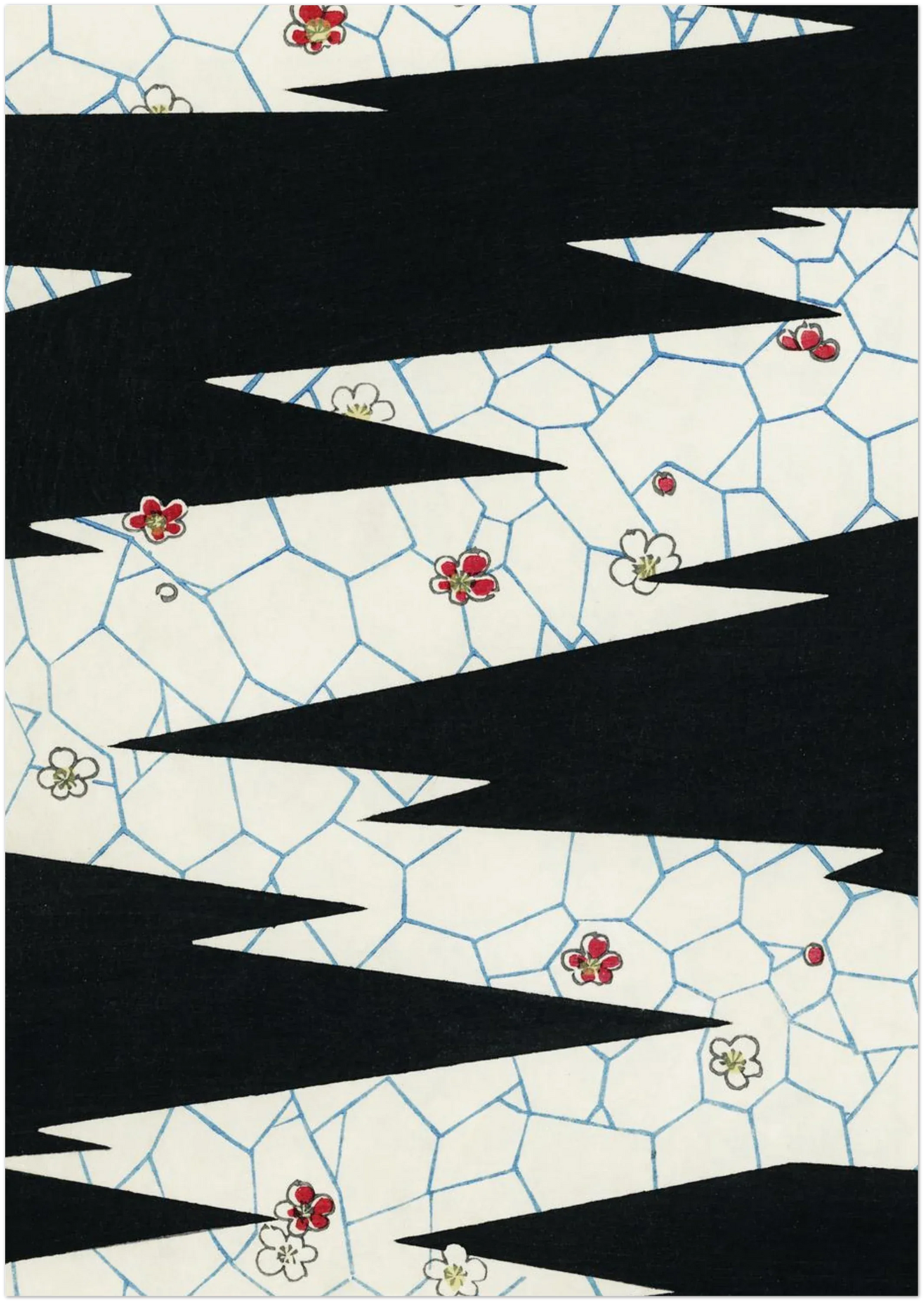 A3 size wall art print displaying abstract zigzag pattern in black and cream. Shown on a plain background to demonstrate sizing and crop for modern minimalist home decor.