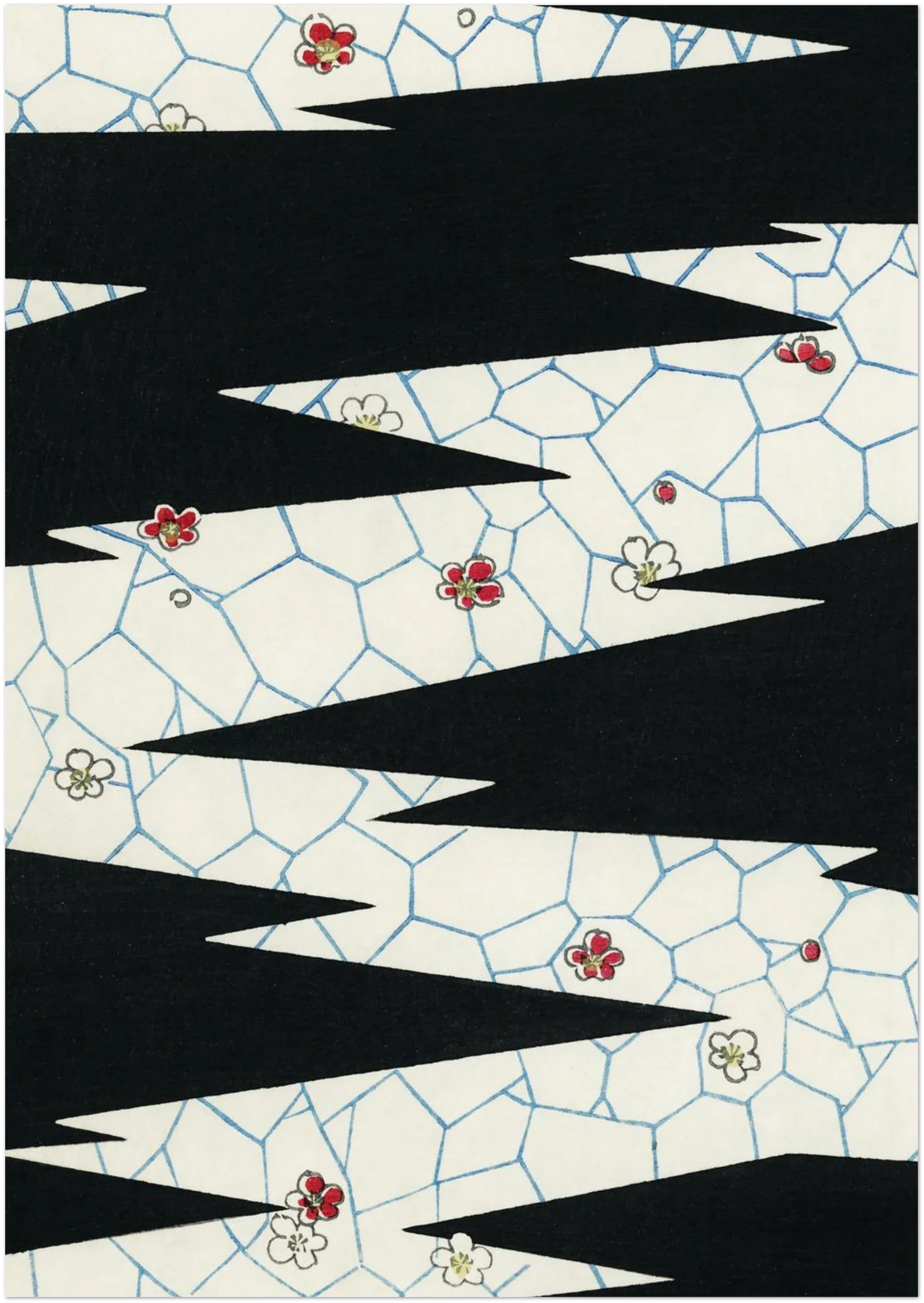 A4 size poster print of abstract geometric wall art featuring bold black zigzag pattern with cream textured background. Displayed on neutral background showing print crop and proportions.