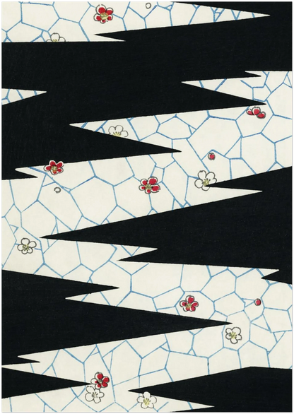 A4 size poster print of abstract geometric wall art featuring bold black zigzag pattern with cream textured background. Displayed on neutral background showing print crop and proportions.