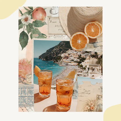 Italian Amalfi Coast Collage Scrapbook Art Prompt for Midjourney AI Image Generator - CITTRA Collective