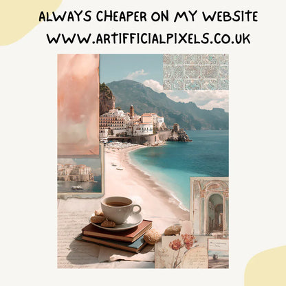 Italian Amalfi Coast Collage Scrapbook Art Prompt for Midjourney AI Image Generator - CITTRA Collective