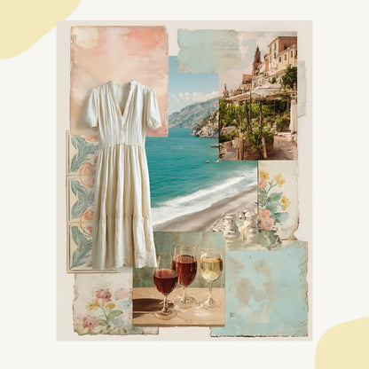 Italian Amalfi Coast Collage Scrapbook Art Prompt for Midjourney AI Image Generator - CITTRA Collective