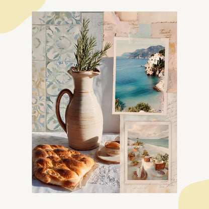 Italian Amalfi Coast Collage Scrapbook Art Prompt for Midjourney AI Image Generator - CITTRA Collective