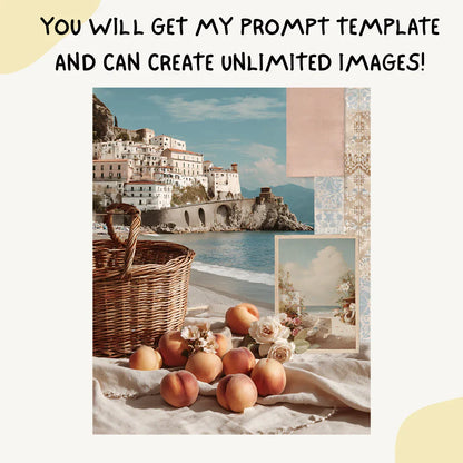 Italian Amalfi Coast Collage Scrapbook Art Prompt for Midjourney AI Image Generator - CITTRA Collective