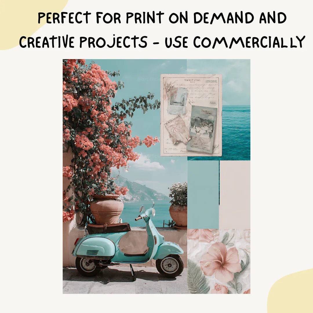 Italian Amalfi Coast Collage Scrapbook Art Prompt for Midjourney AI Image Generator - CITTRA Collective