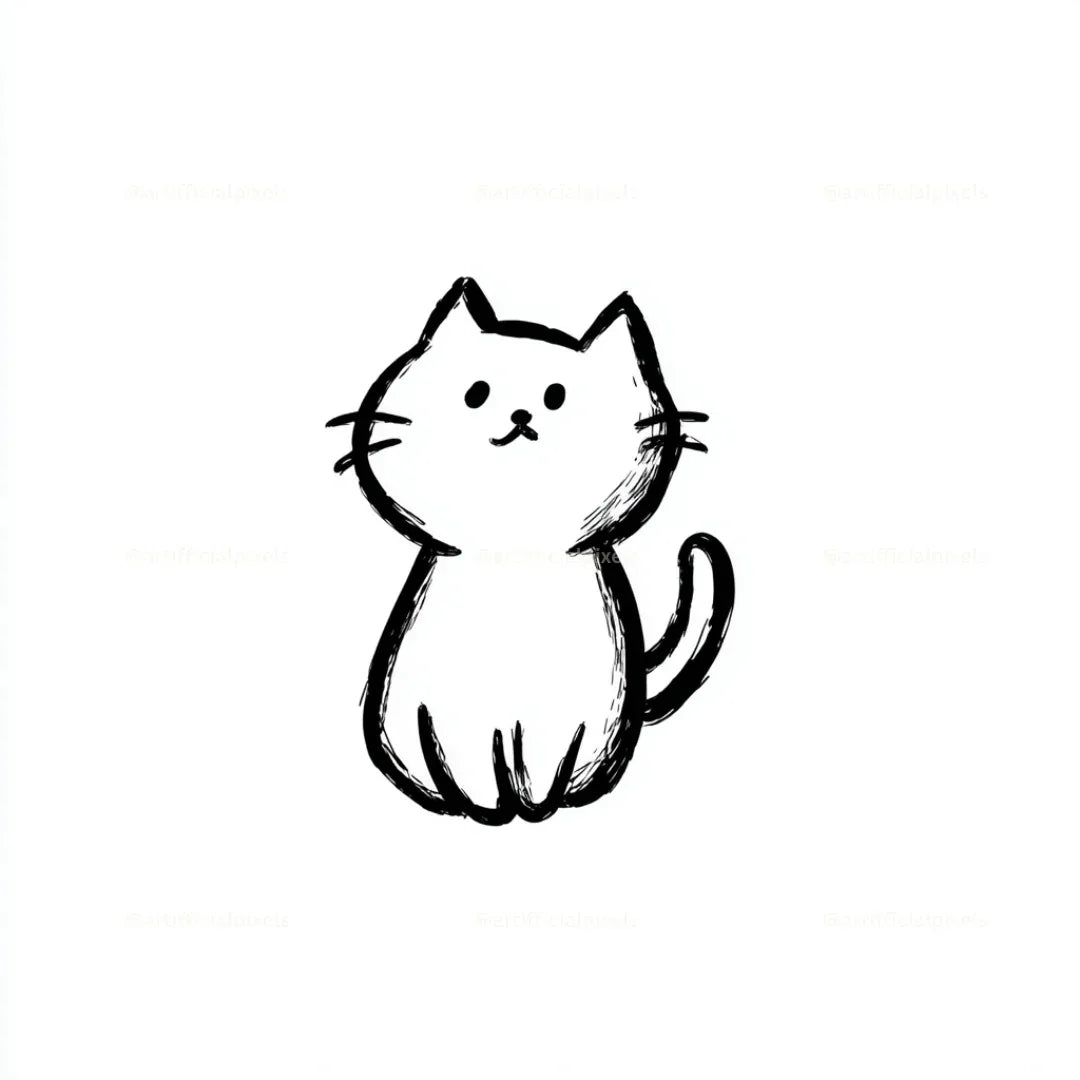 Cute Black and White Icon Midjourney AI Image Generator - Cat
