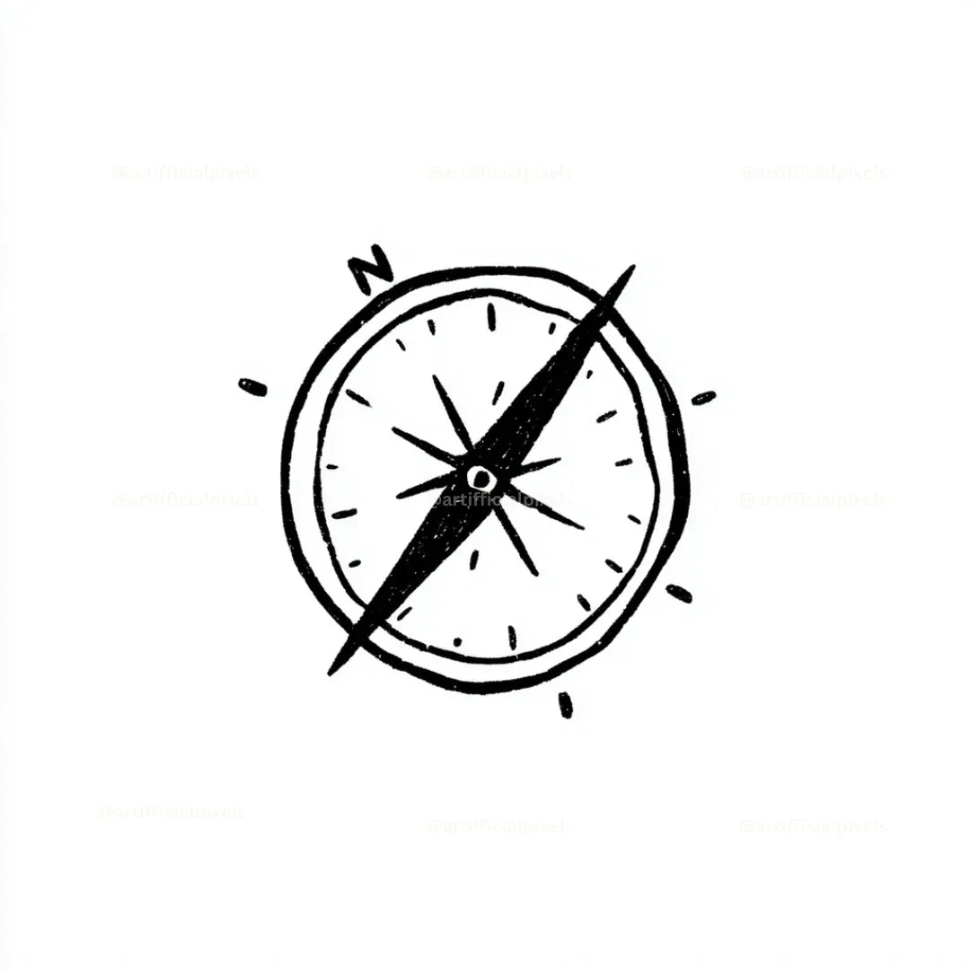 Cute Black and White Icon Midjourney AI Image Generator - Compass