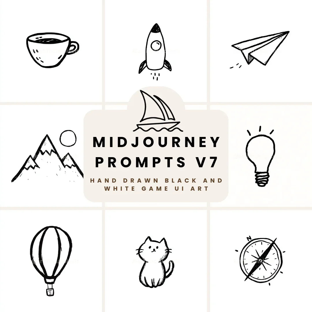 Cute Black and White Icon Midjourney AI Image Generator - Front