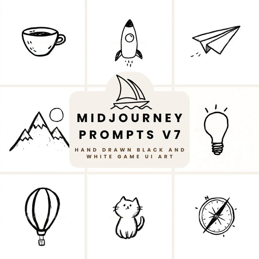 Cute Black and White Icon Midjourney AI Image Generator - Front