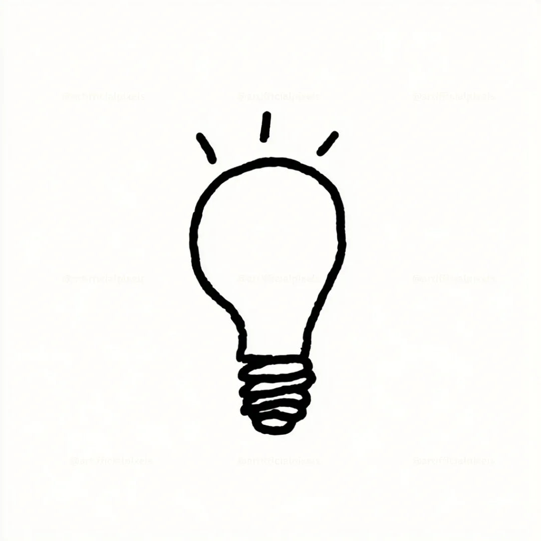 Cute Black and White Icon Midjourney AI Image Generator - Lightbulb