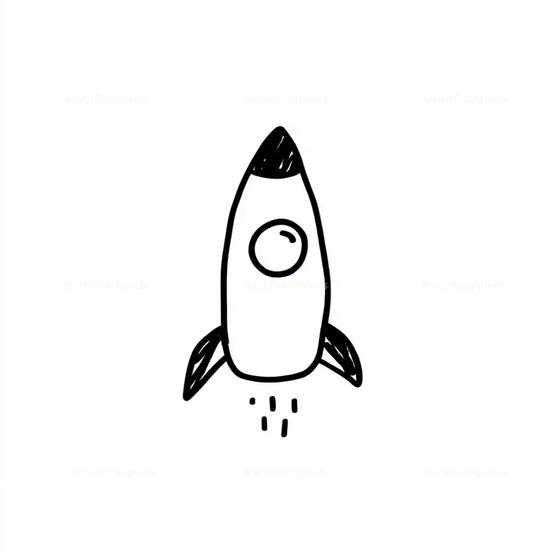 Cute Black and White Icon Midjourney AI Image Generator - Rocket